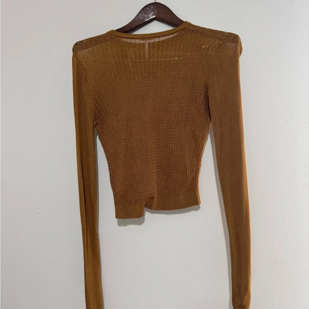Free People H20 Crew Neck Sheer Long Sleeve Pullover Top Tiger Eye Size S
